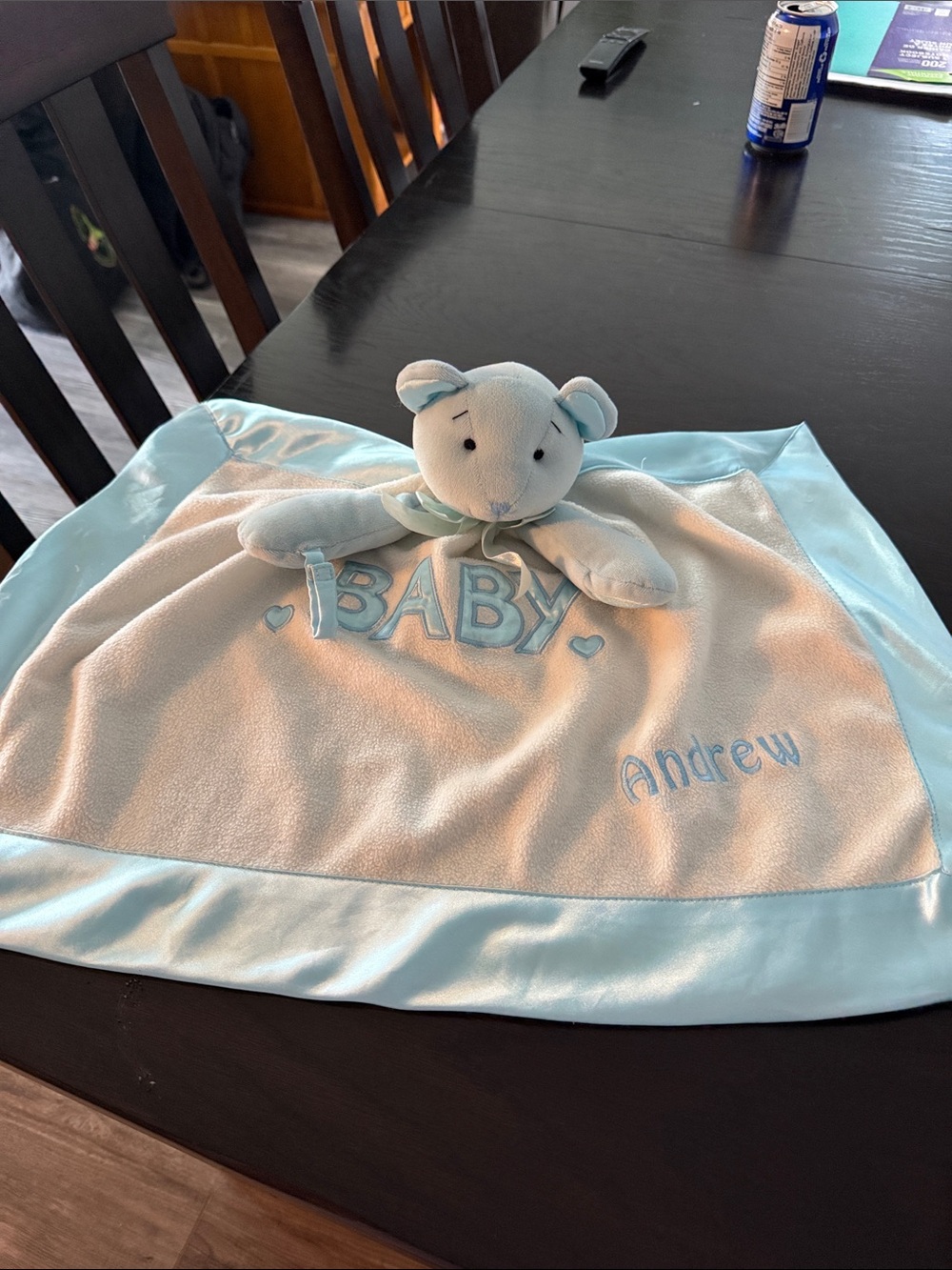 Blue 'BABY' Bear Security Blanket with Andrew Embroidery